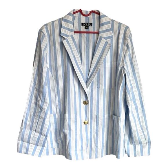 J. Crew Patch Pocket Linen Blend Oversize Striped Blazer XS Nautical Spring Z26 - Picture 2 of 7